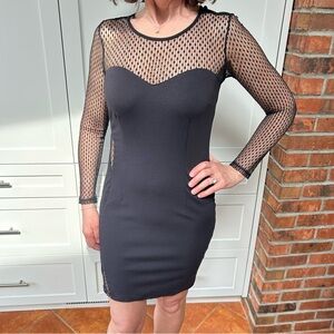 Guess Black Sheer Mesh Long Sleeve Bodycon Dress